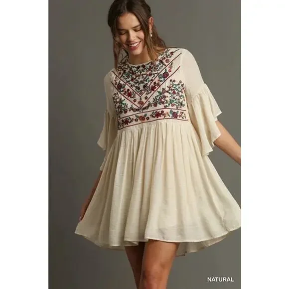 Umgee The Hanna Embroidered Ivory Boho‎ Mini Festival Dress Cottagecore Sz L - Picture 12 of 12
